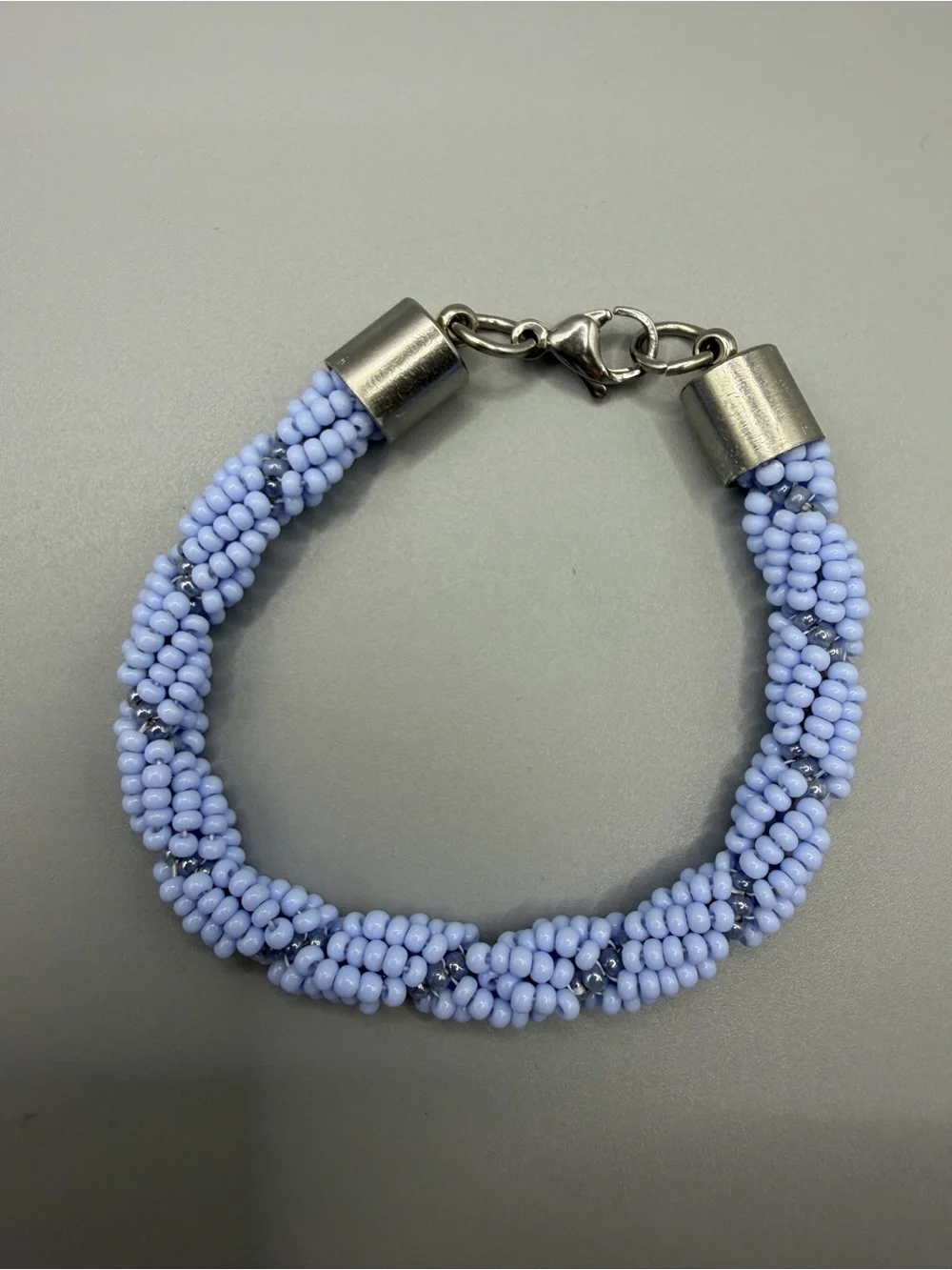 Light Blue Twisted Seed Bead Bracelet with Silver Clasp